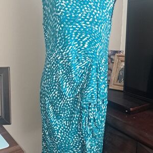 Jones New York Teal and White Patterned Dress